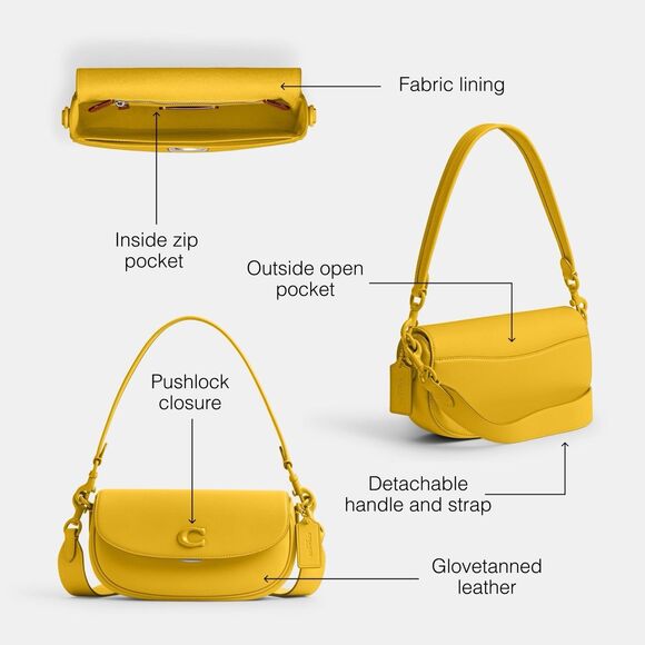 NWT Coach Emmy Saddle Bag 23 in Canary Yellow Glovetanned Leather $395 Retail - Picture 6 of 15